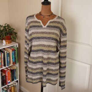 Kenneth Cole 90s Grunge Linen Blend Sweater – Striped Knit Pullover – 90s Y2K